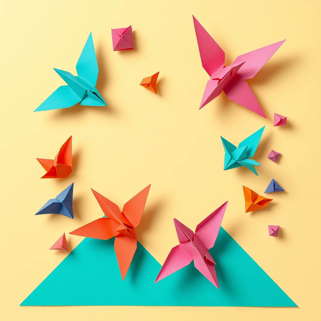 Modular origami units on colored paper